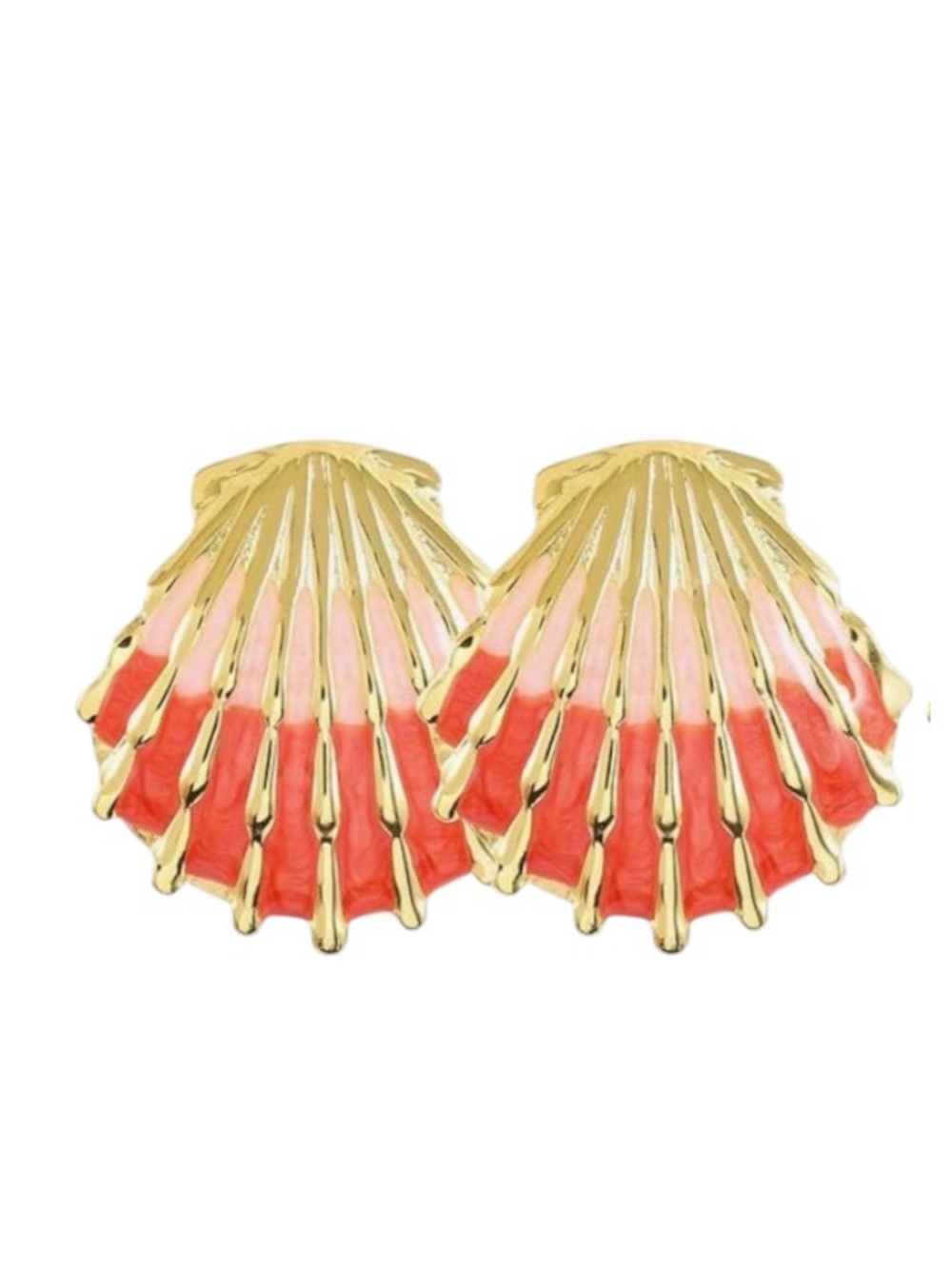 NEW Stainless Steel Gold and Coral Enamel Shell Stud Earrings